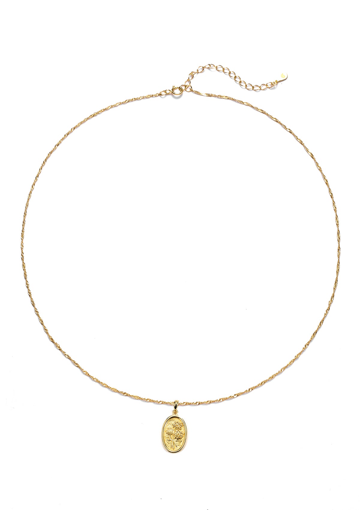 Collar Colgante Margarita Ovalada Plata de Ley 925 en Oro