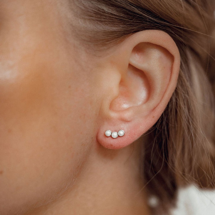 Trio Pearl Stud Earrings Sterling Silver
