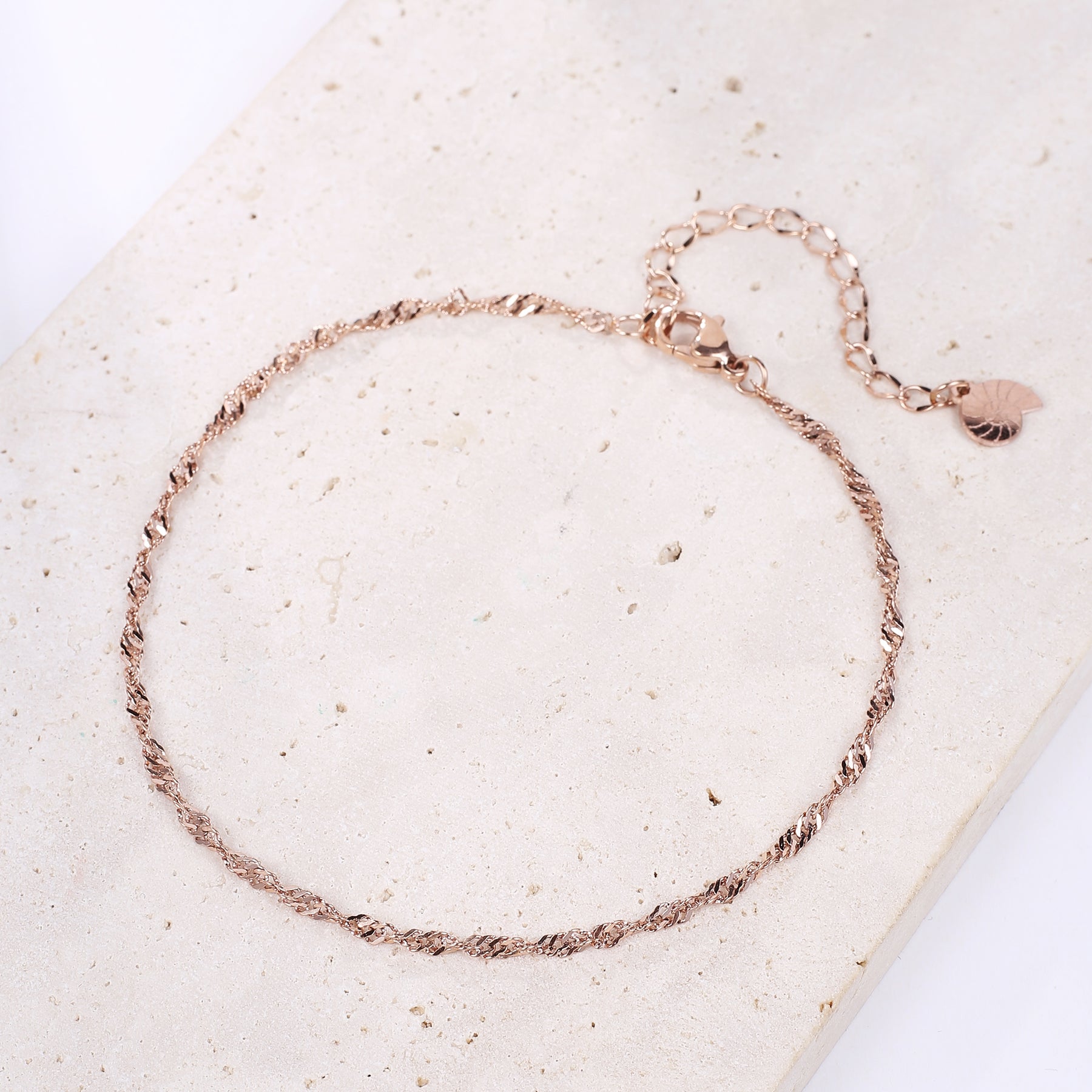Tobillera Cadena Delicada Singapur en Oro Rosa