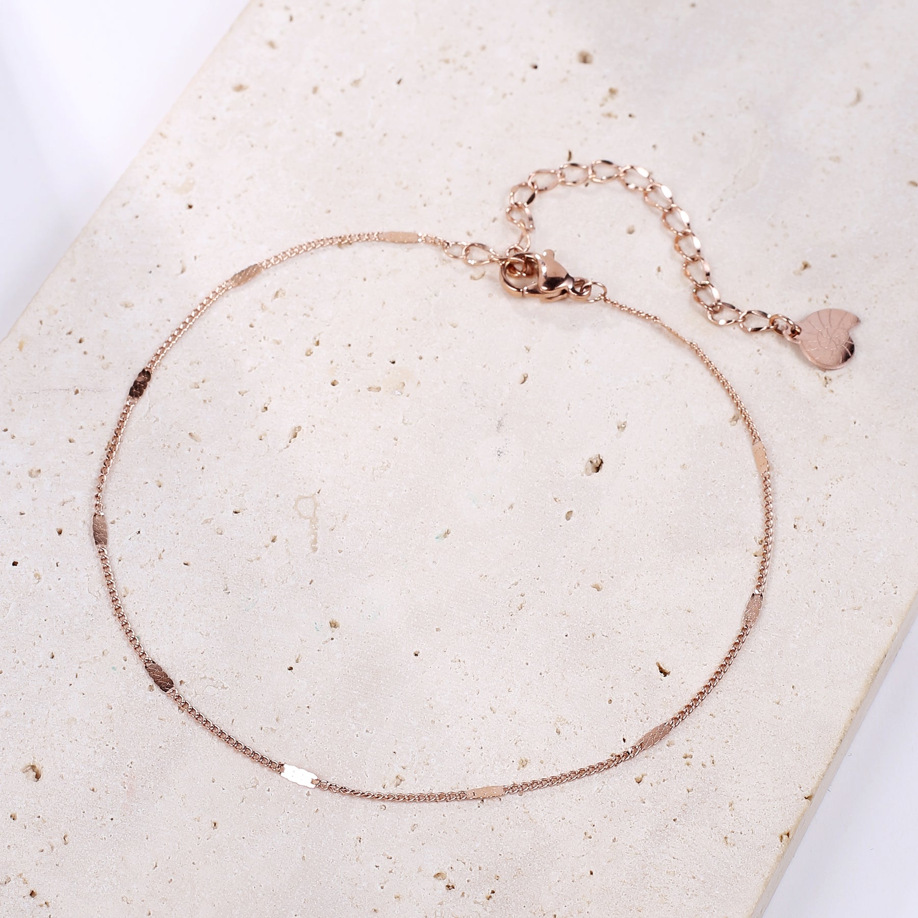 Flattened Curb Chain Anklet Rose Gold