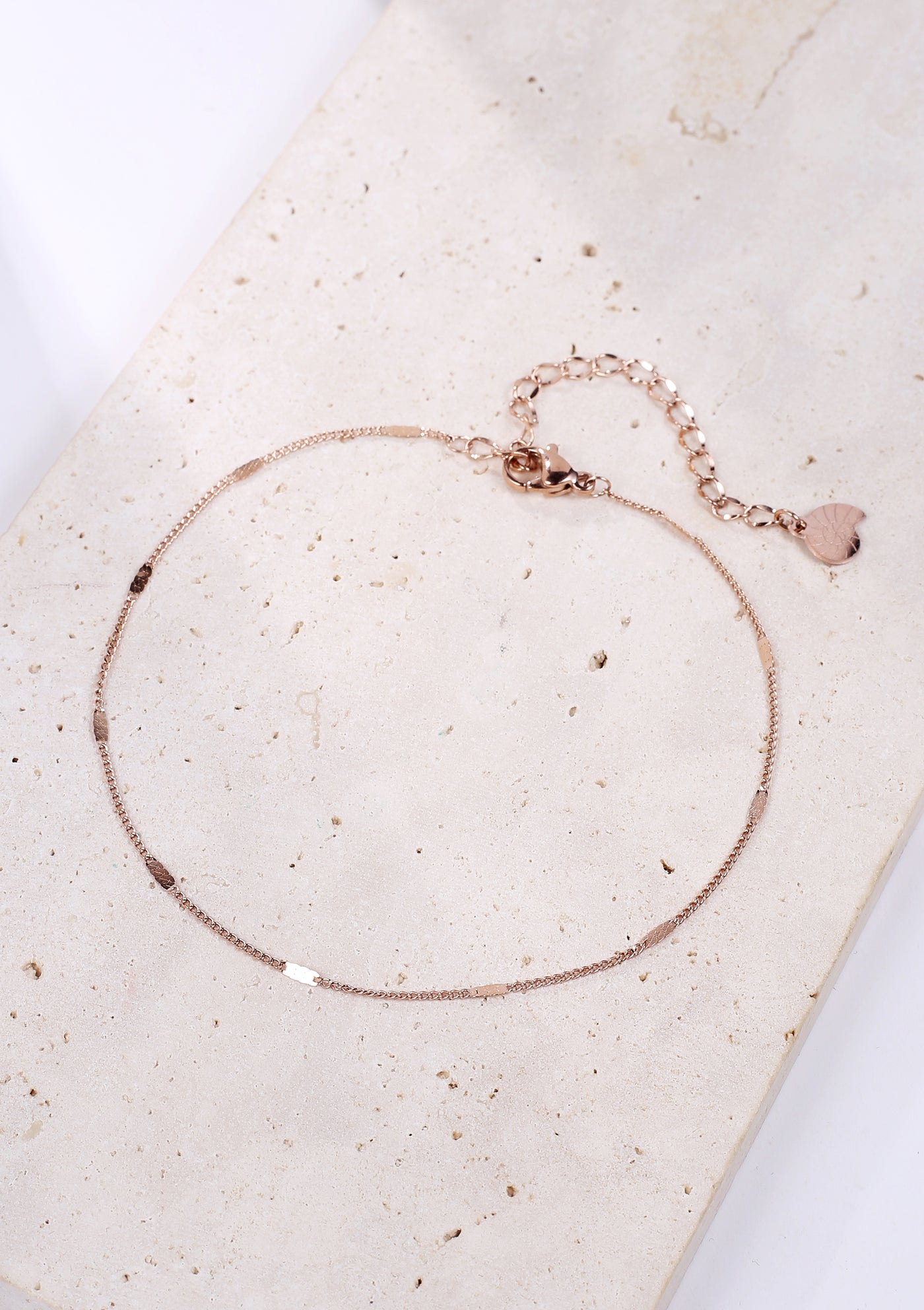 Flattened Curb Chain Anklet Rose Gold