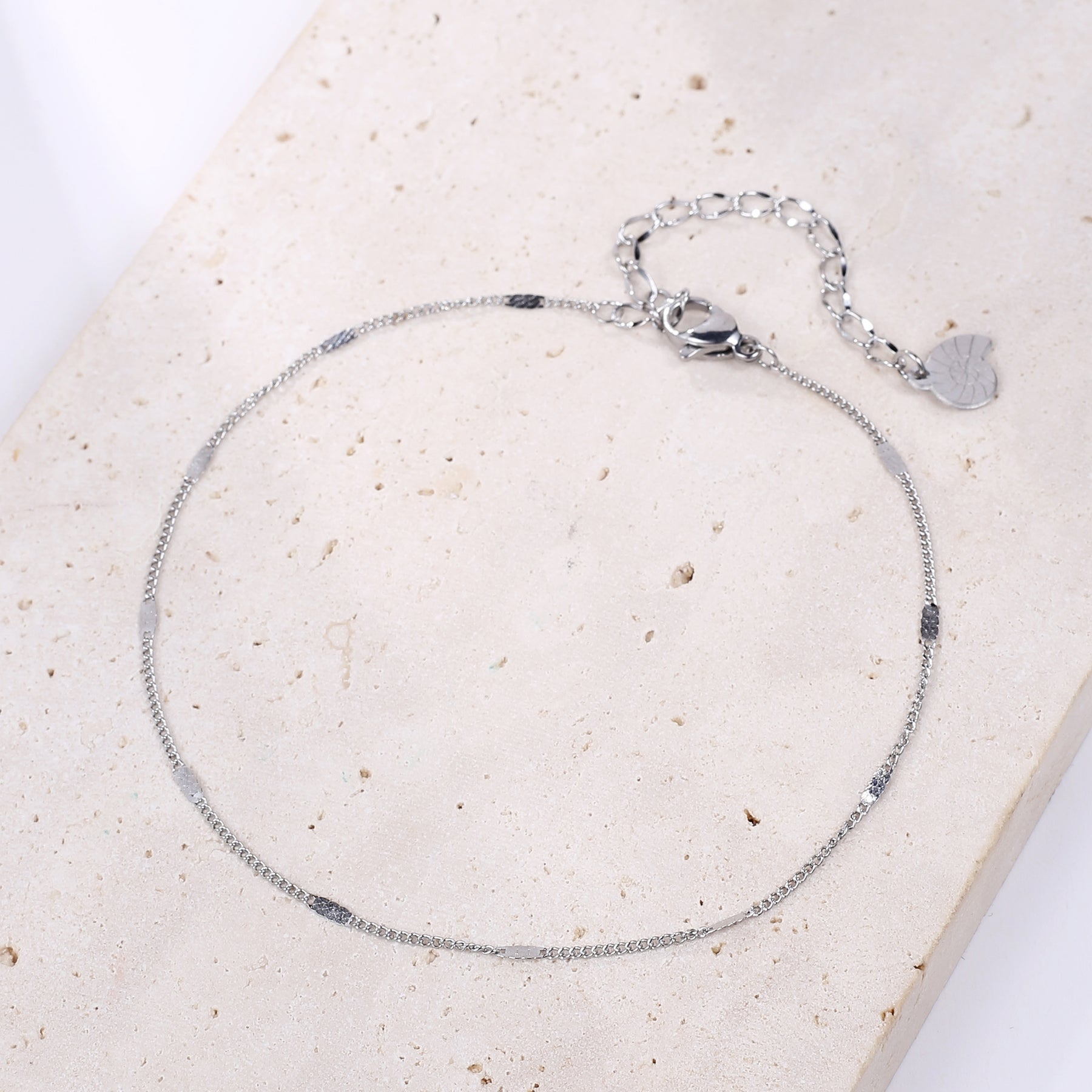 Flattened Curb Chain Anklet Silver