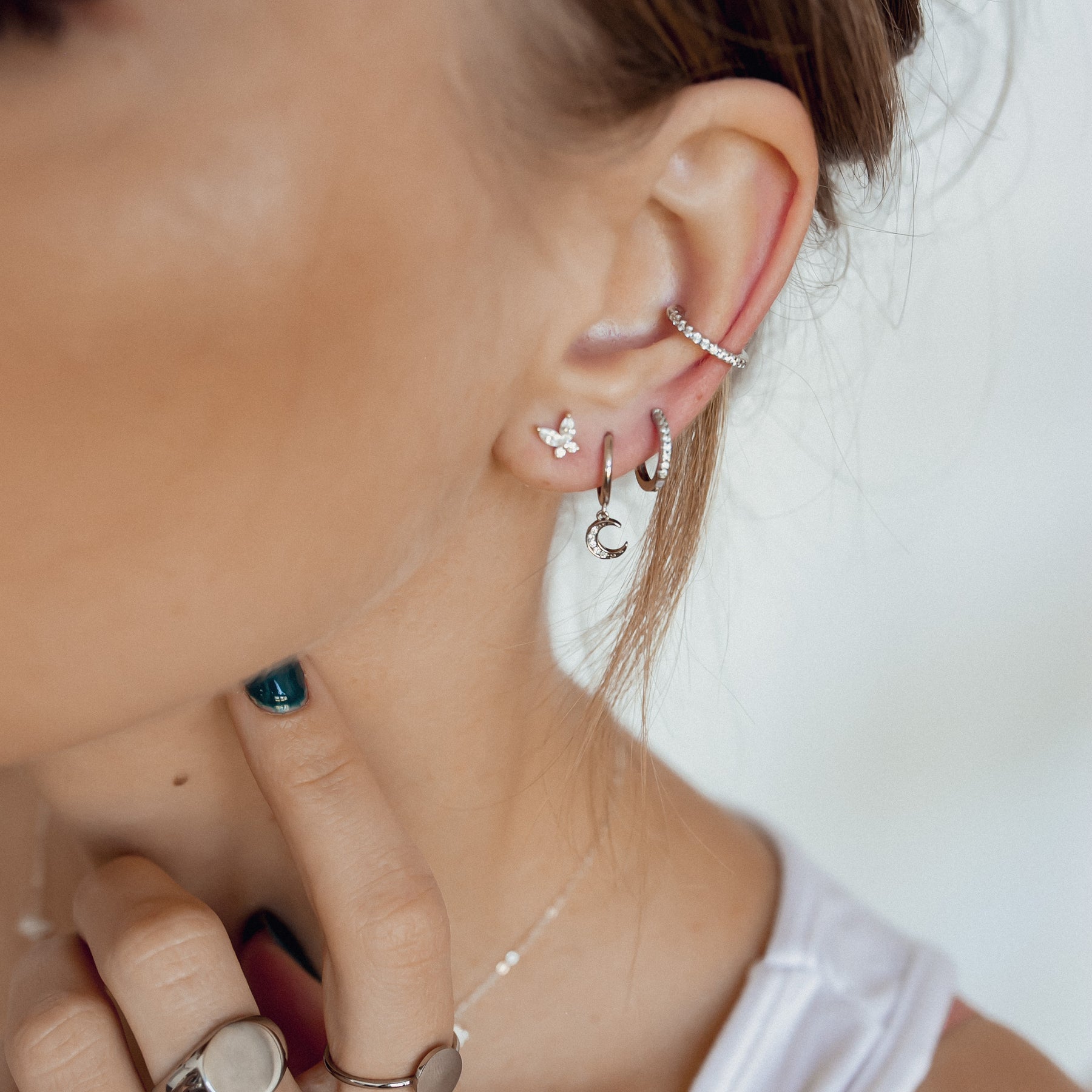 Pendientes Ear Cuff de Diamante Plata de Ley 925