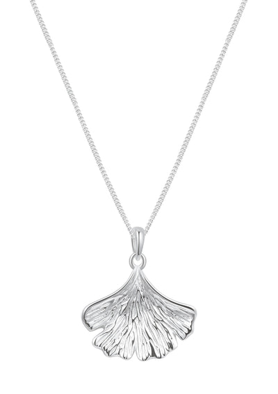 Ginkgo Leaf Pendant Necklace Sterling Silver