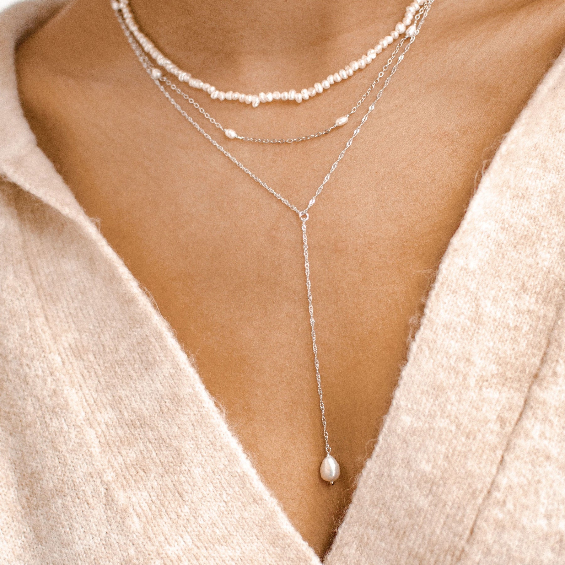Y Kette mit Perle Sterlingsilber