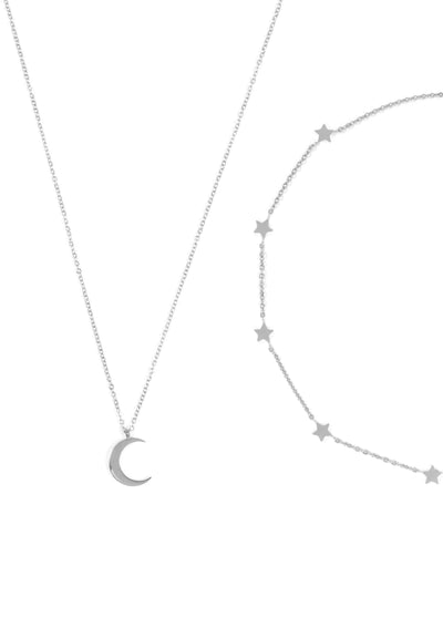 Conjunto Collar Estrella y Luna en Plata