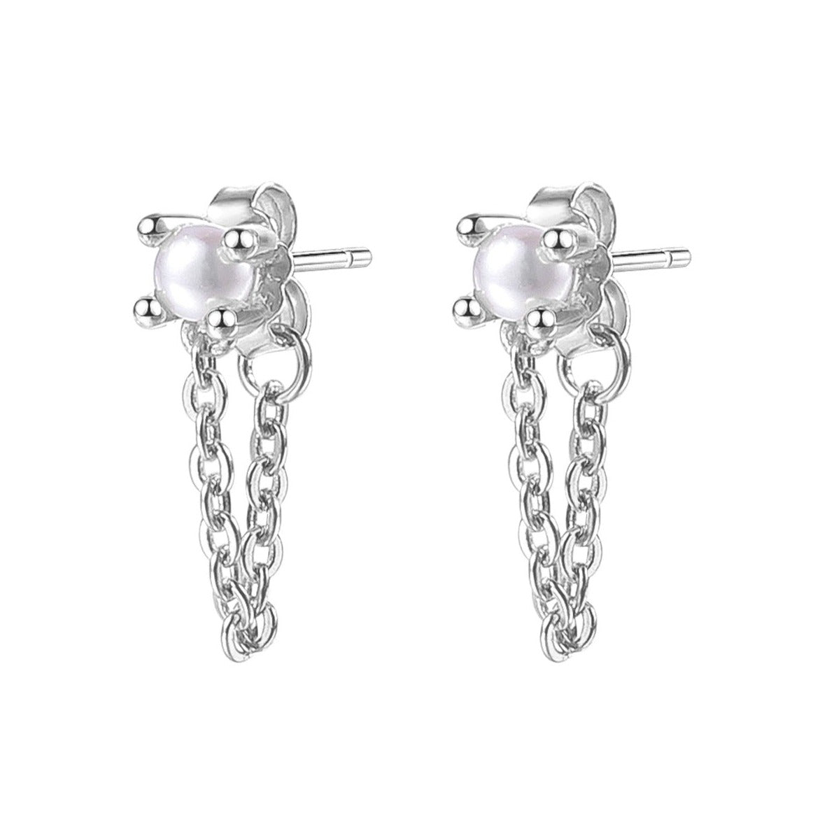 Pearl Chain Stud Earrings Sterling Silver Hey Happiness