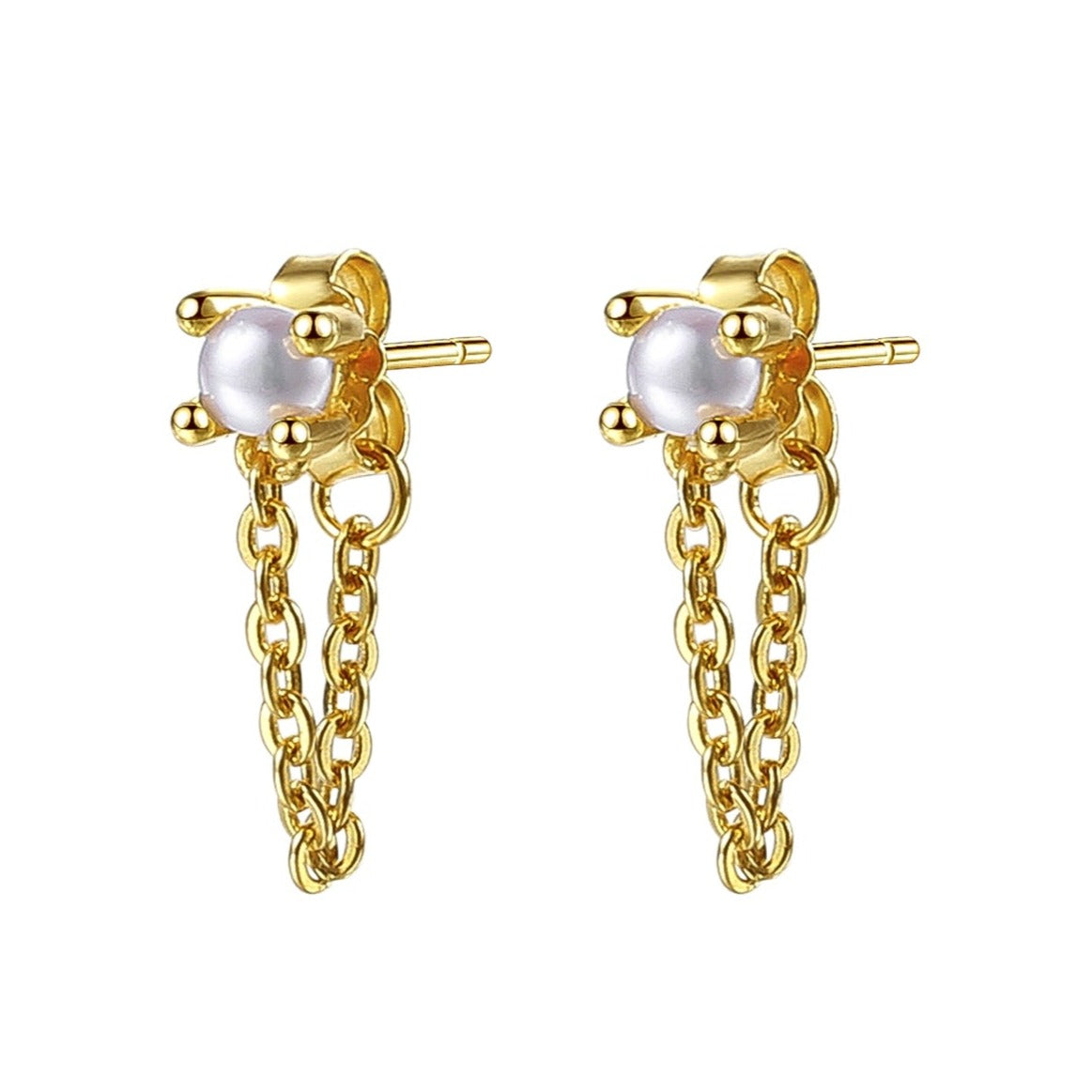 Perlen Ketten-Ohrringe aus Sterlingsilber in Gold