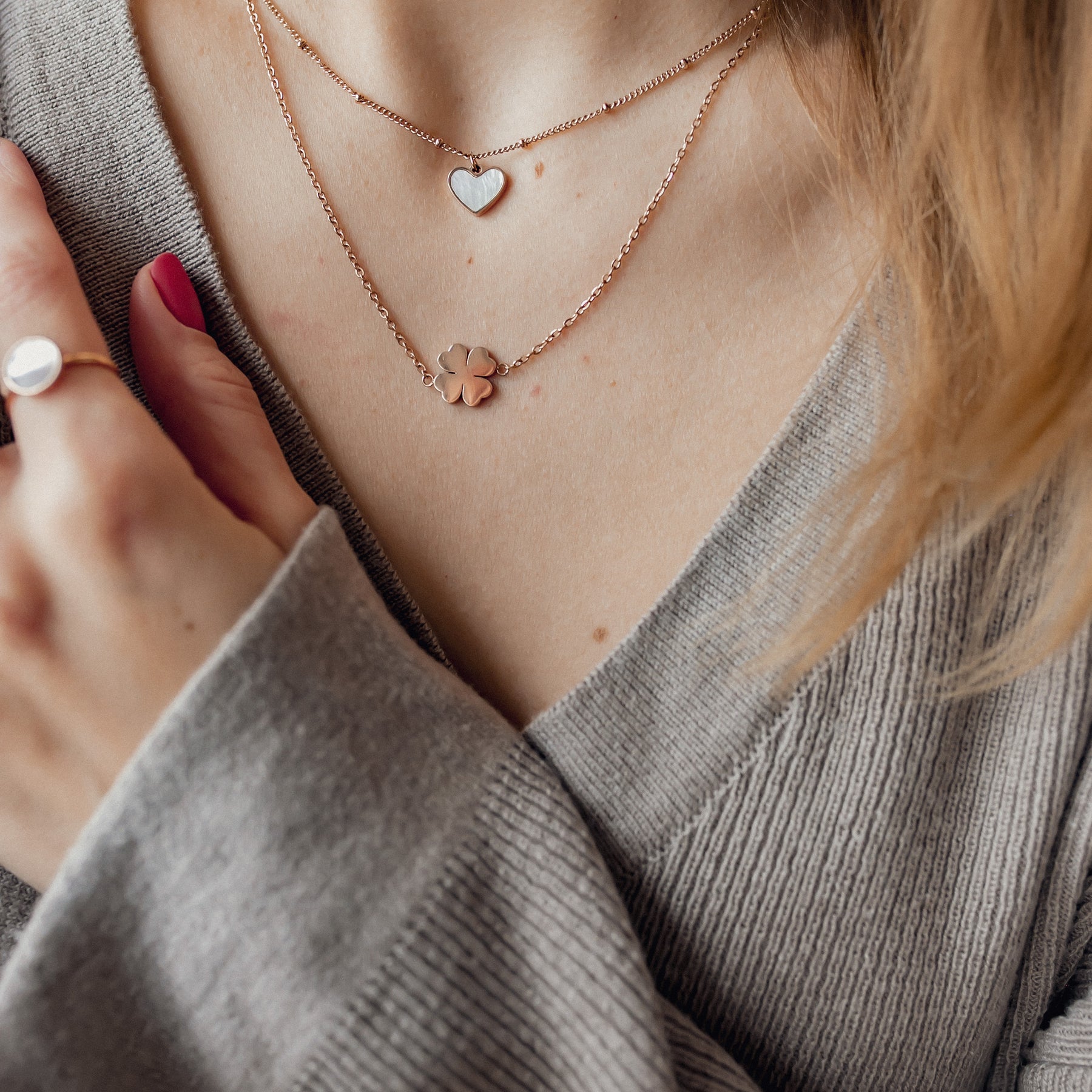 Shell Heart Pendant Chain Necklace Rose Gold