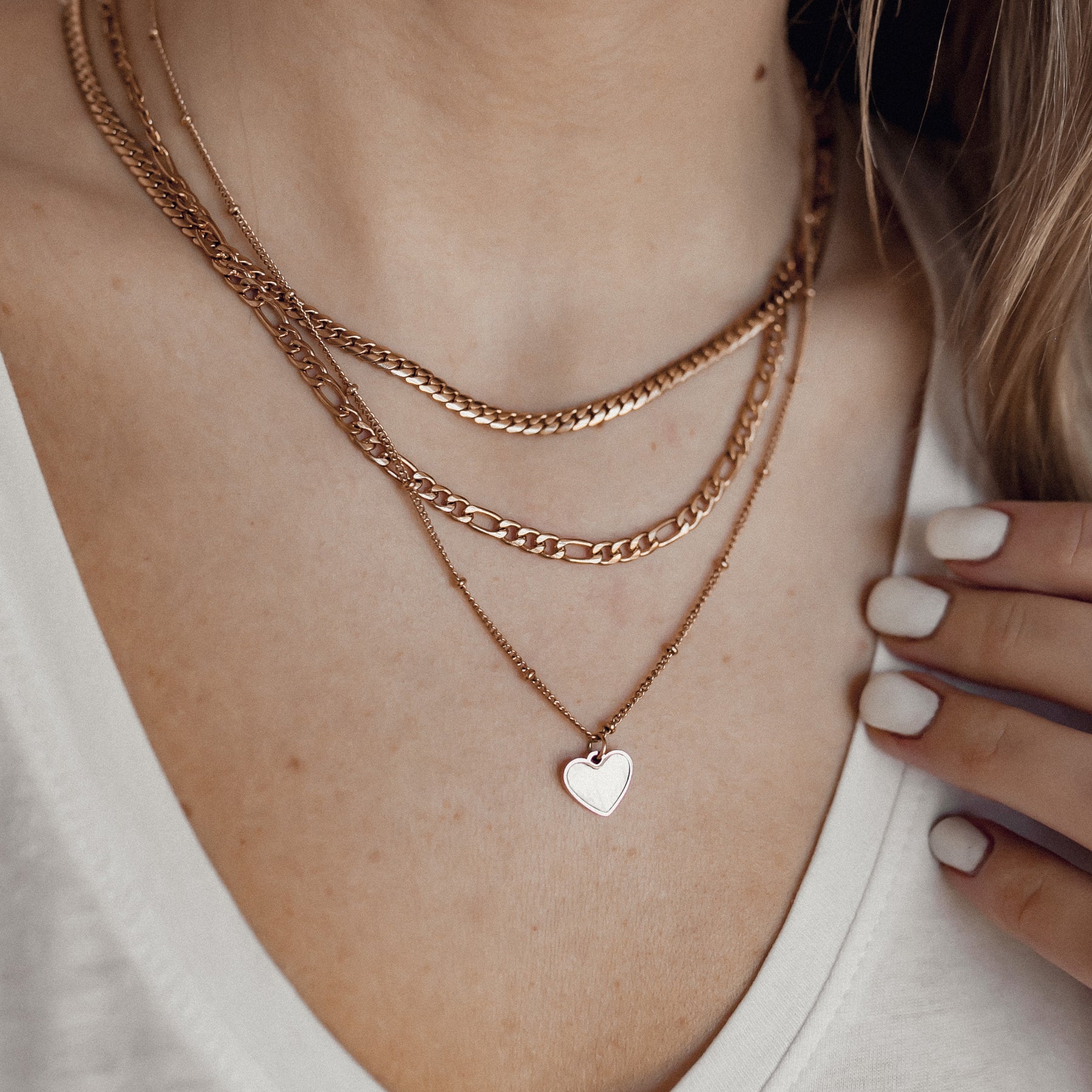 Shell Heart Pendant Chain Necklace Rose Gold
