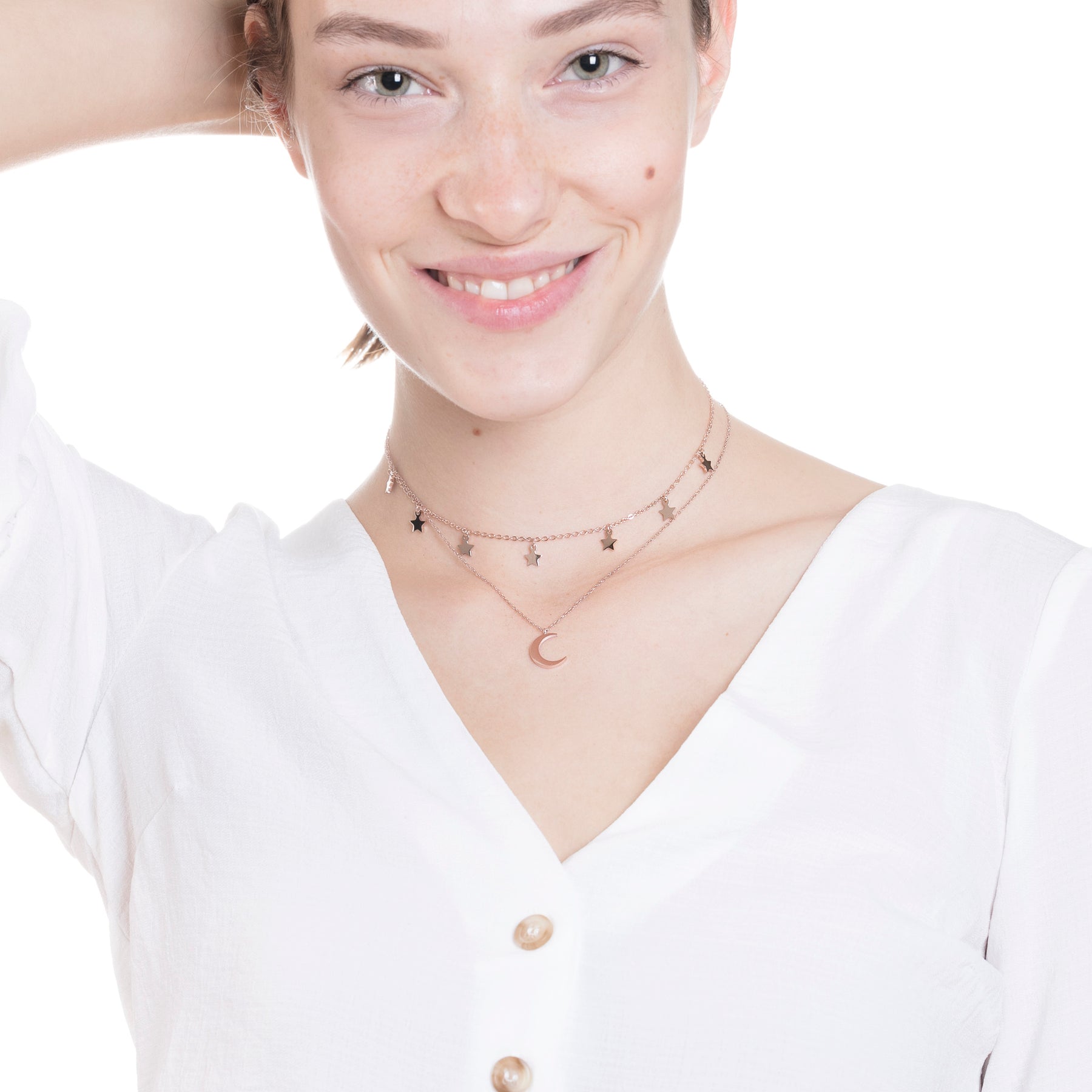Stern Choker Mond Kette Schmuckset in Roségold