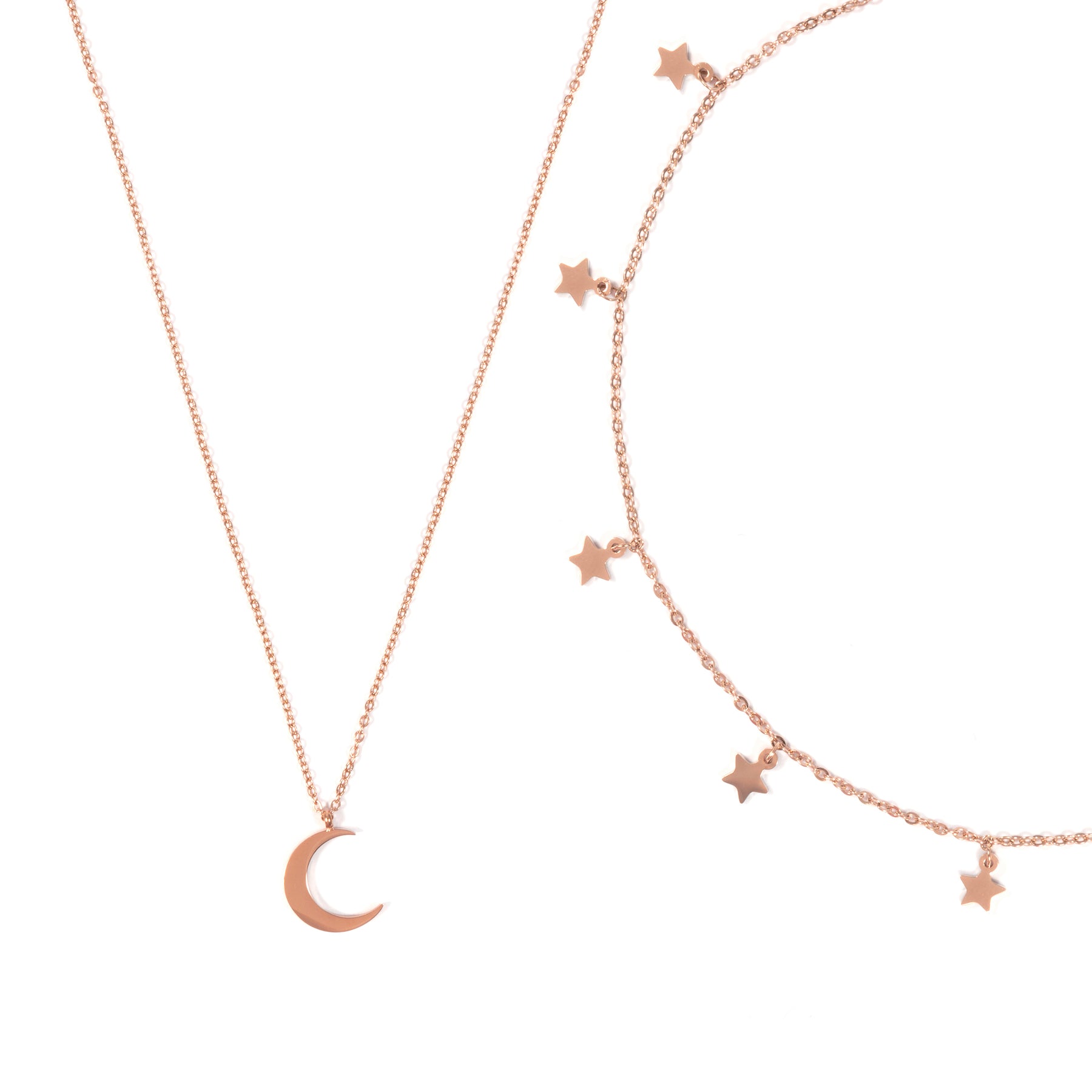 Stern Choker Mond Kette Schmuckset in Roségold