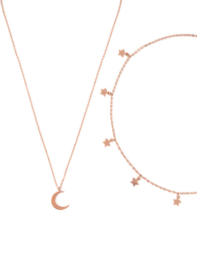 Conjunto de Joyería Collar de Luna Choker de Estrella en Oro Rosa