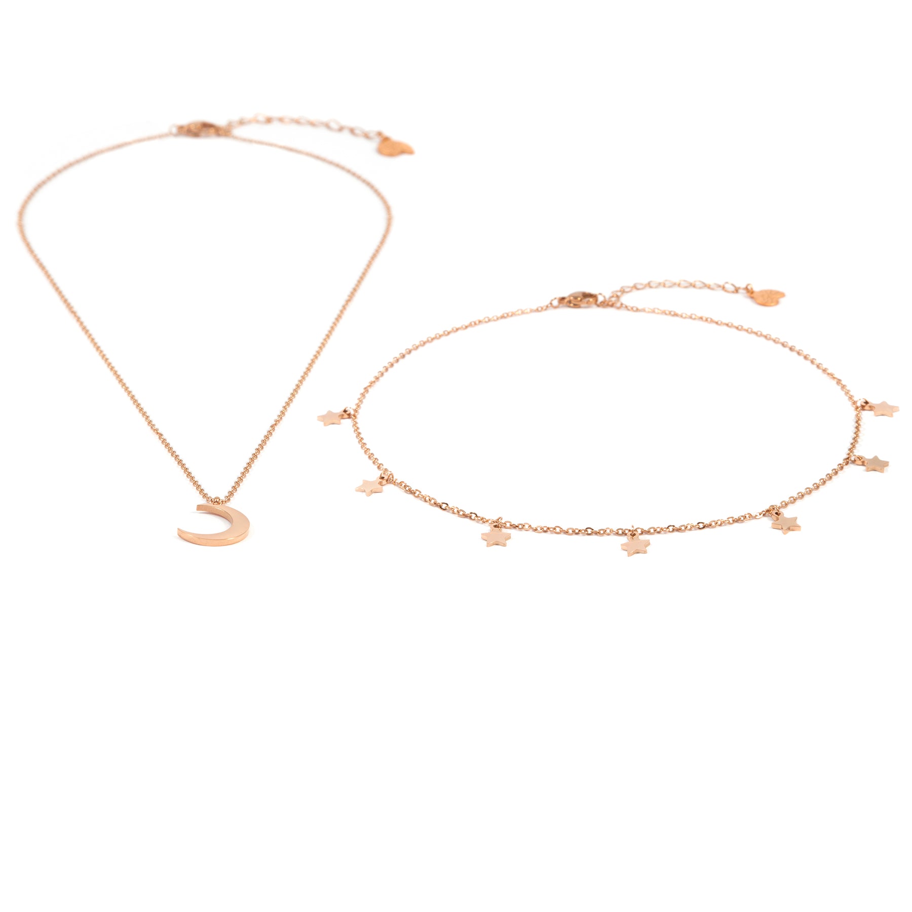 Stern Choker Mond Kette Schmuckset in Roségold