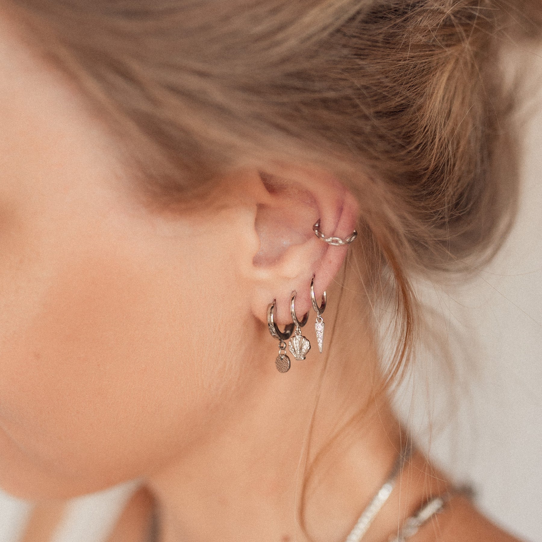 Textured Circle Hoop Earrings Silver