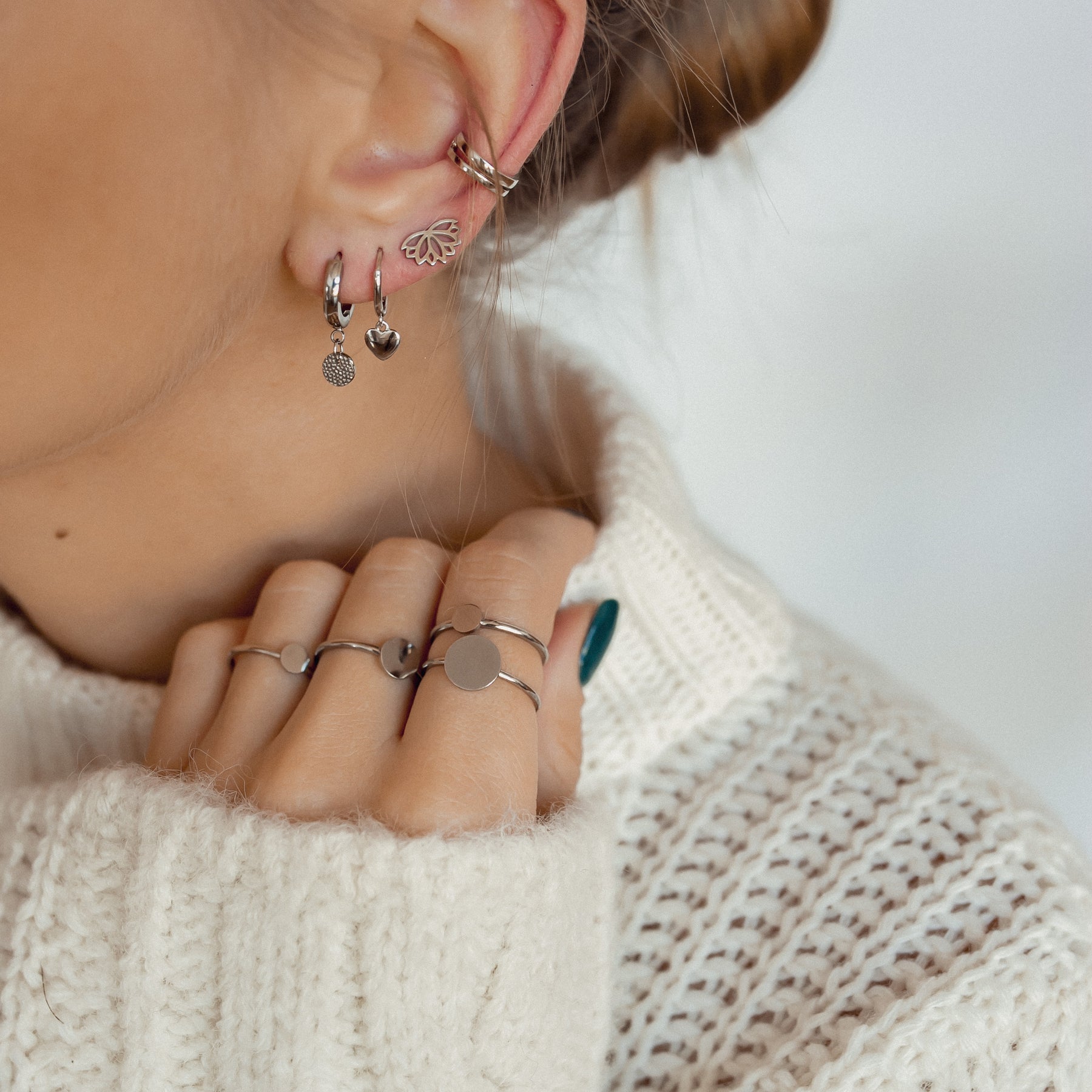 Textured Circle Hoop Earrings Silver