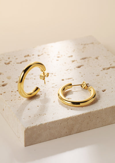 Mid Round Hoop Earrings Gold