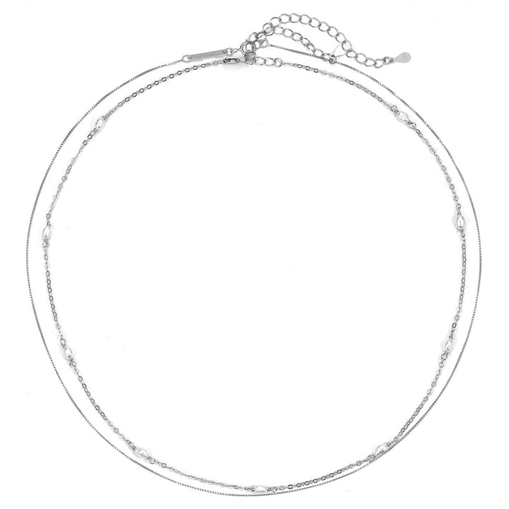 2 Layering Necklaces Set Pearls Sterling Silver Gold
