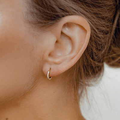 Clear Stone Huggie Earrings Sterling Silver Gold
