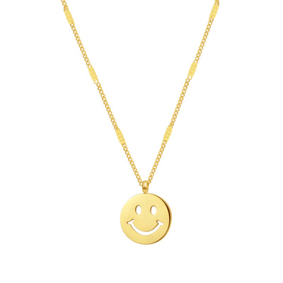 Smiley Face Pendant Necklace Gold