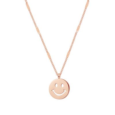 Smiley Face Pendant Necklace Rose Gold