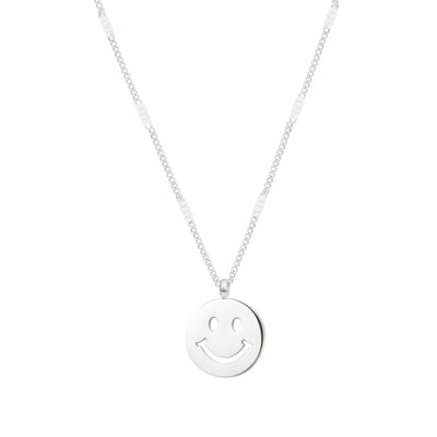 Smiley Face Pendant Necklace Silver