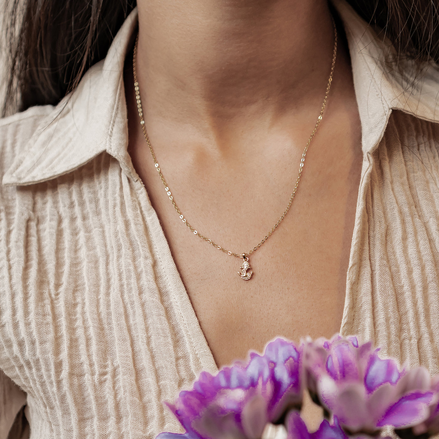 Collier Pendentif Ancre Étincelante en Argent Sterling