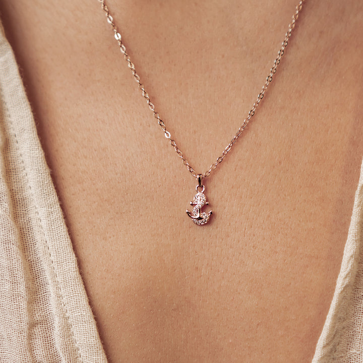 Collar Colgante Ancla Brillo Plata de Ley 925