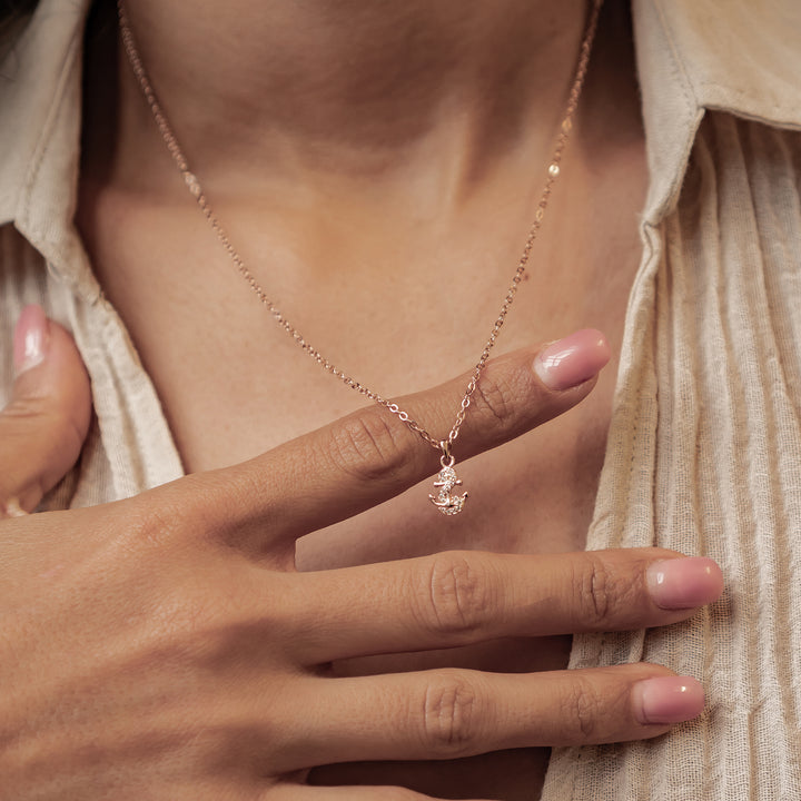 Collar Colgante Ancla Brillo Plata de Ley 925