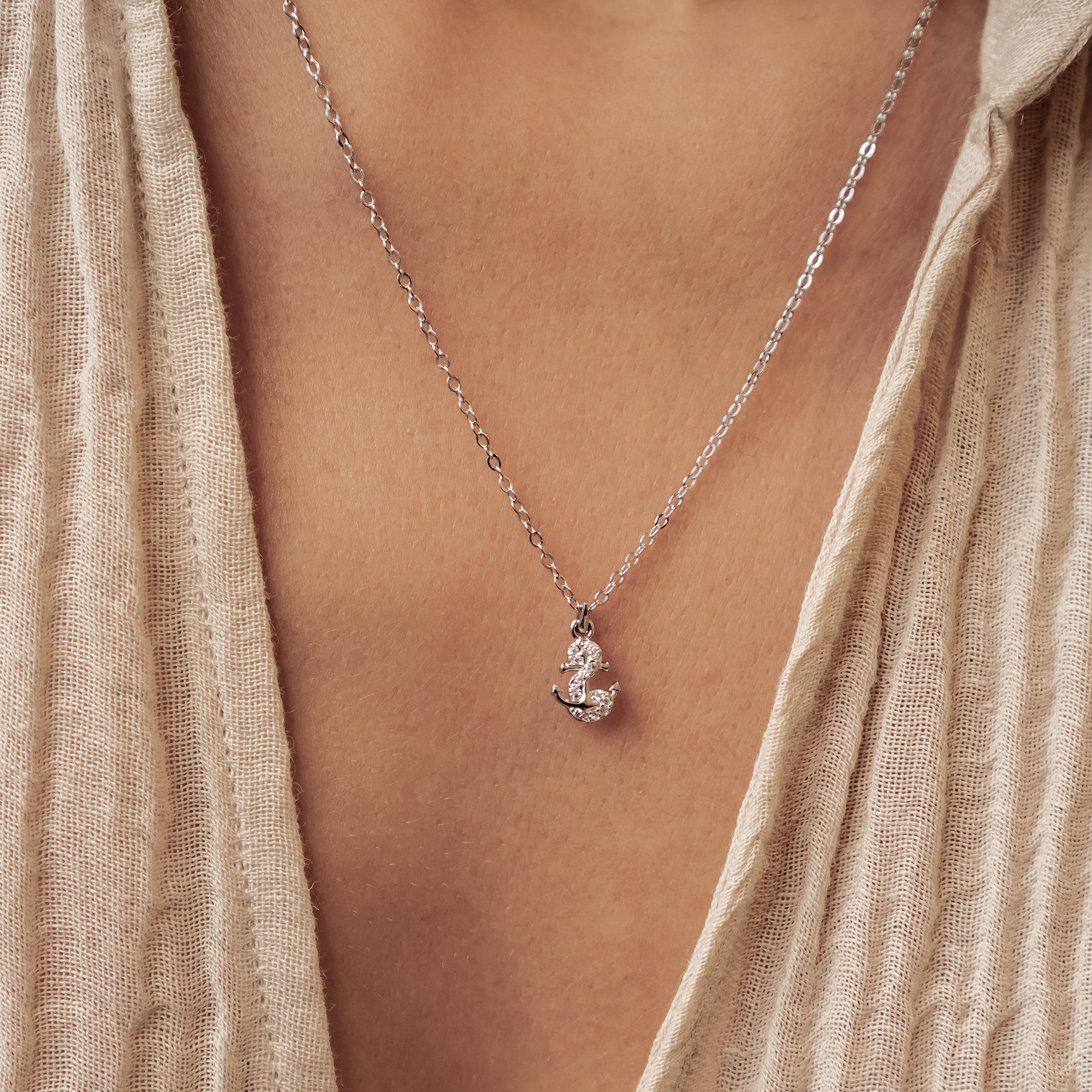 Collier Pendentif Ancre Étincelante en Argent Sterling