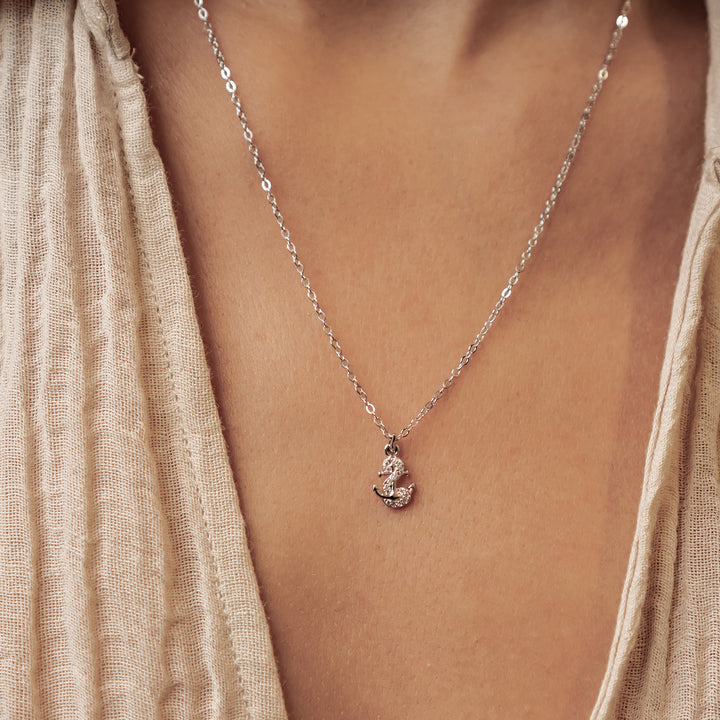 Collar Colgante Ancla Brillo Plata de Ley 925