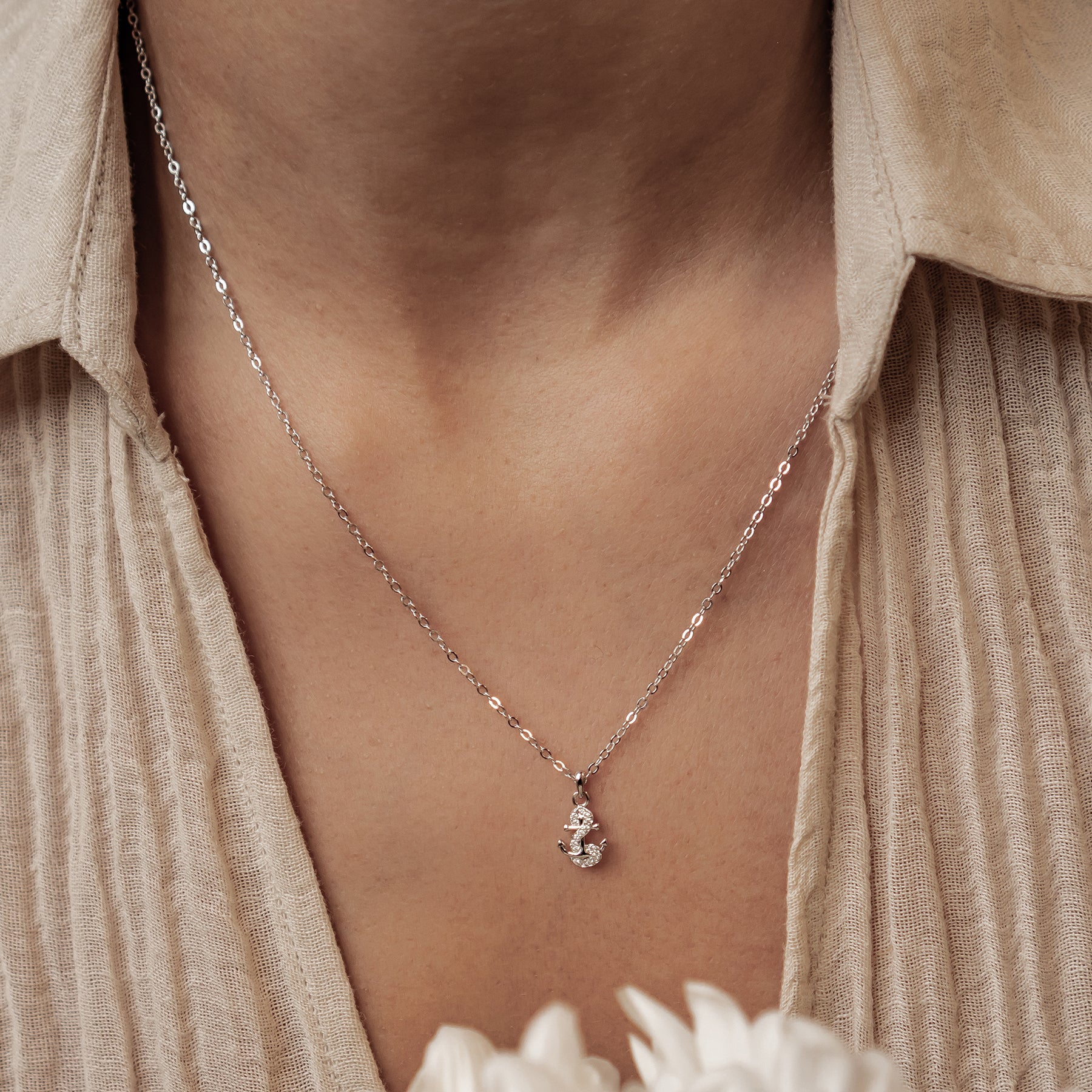 Collier Pendentif Ancre Étincelante en Argent Sterling