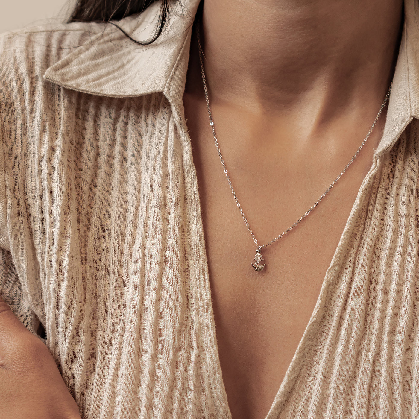 Collier Pendentif Ancre Étincelante en Argent Sterling