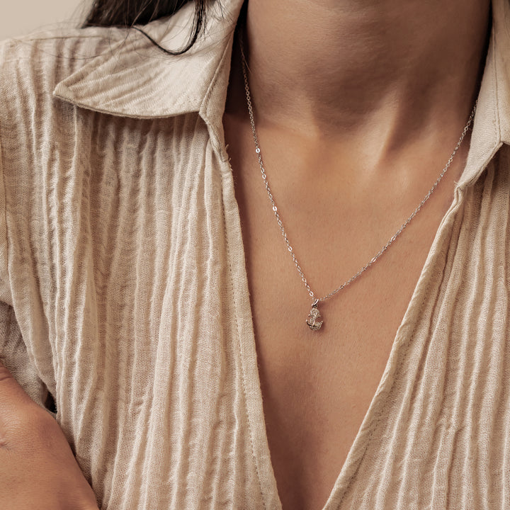 Collar Colgante Ancla Brillo Plata de Ley 925
