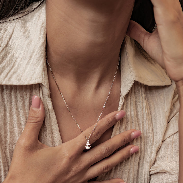 Collar Colgante Ancla Brillo Plata de Ley 925