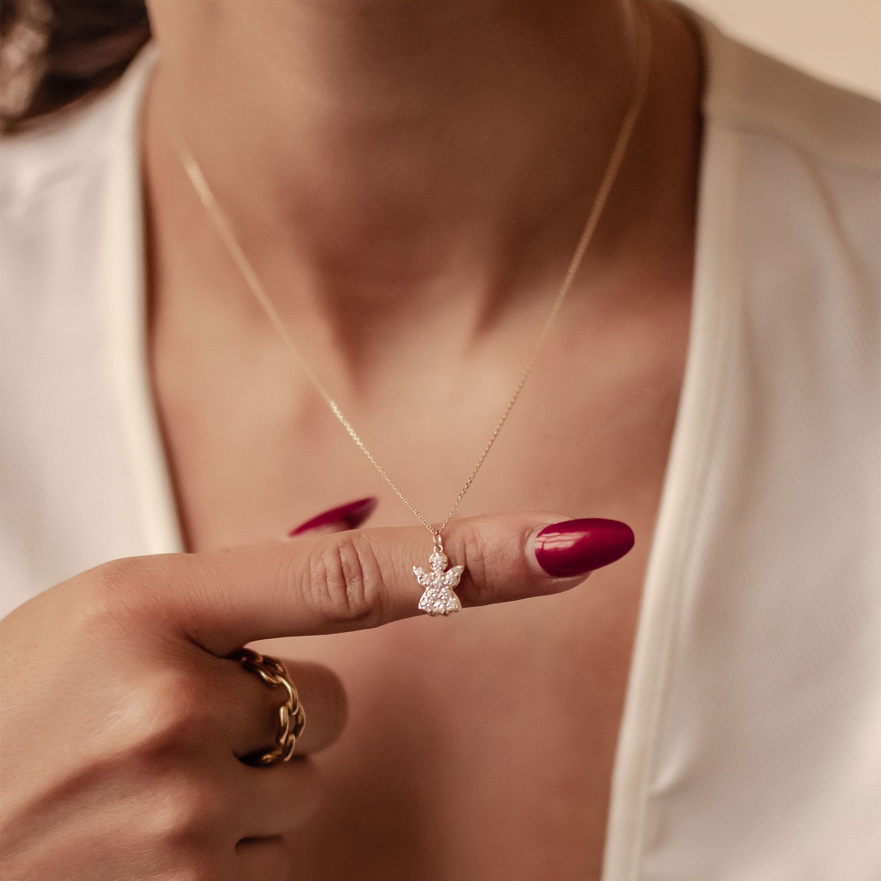 Collier Pendentif Ange Protecteur 14K