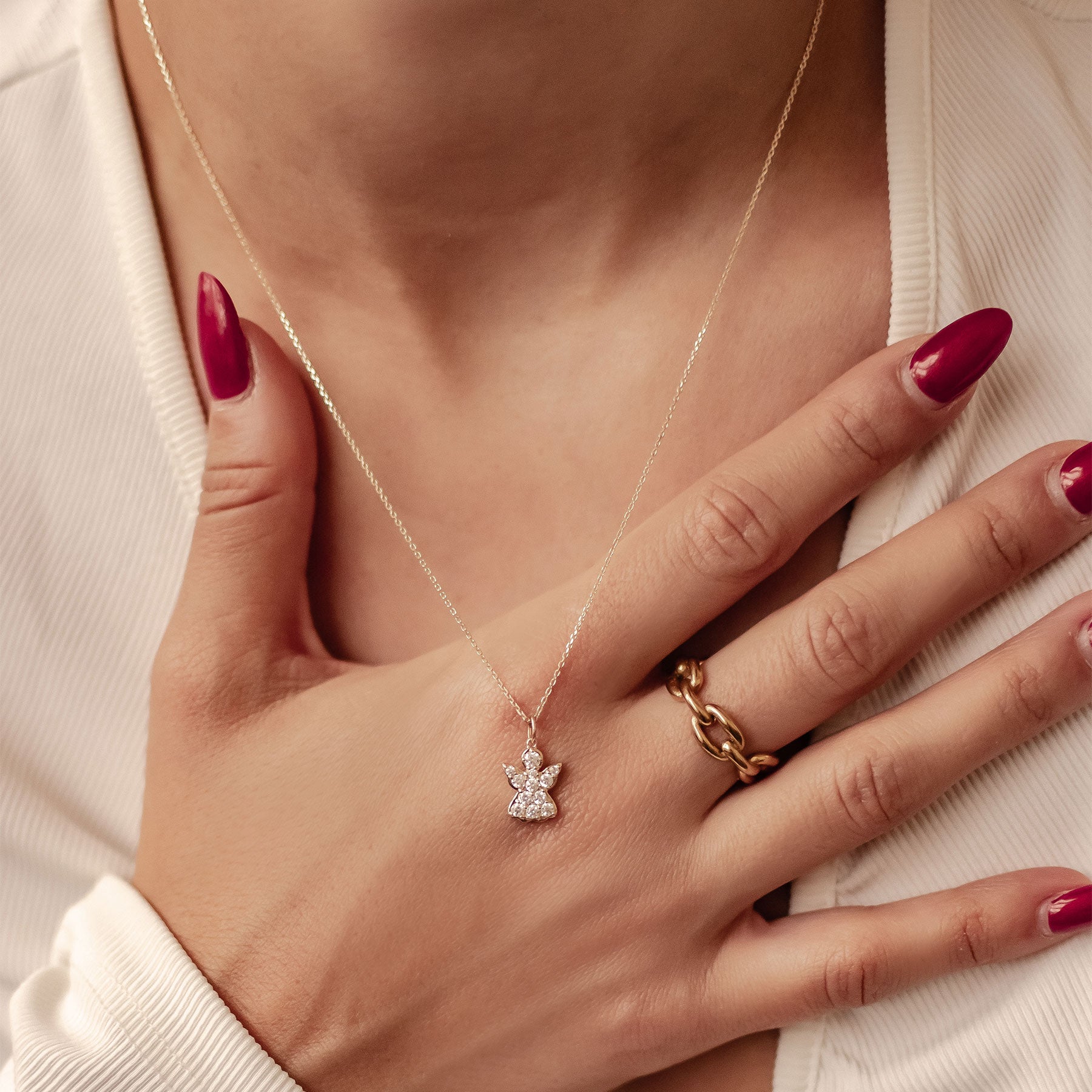 Collier Pendentif Ange Protecteur 14K