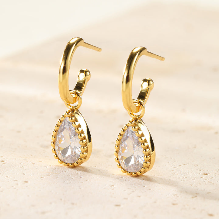 Boucles d’Oreilles Creoles Birthstone Diamant Avril Argent Sterling