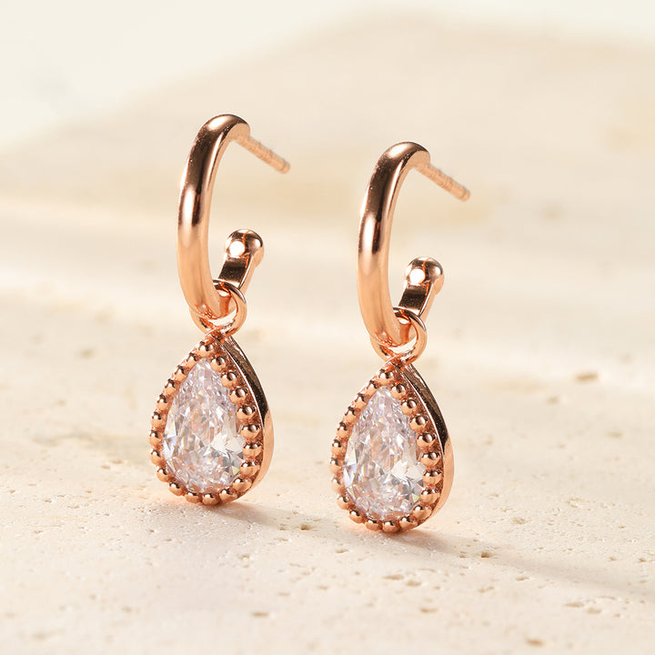 Boucles d’Oreilles Creoles Birthstone Diamant Avril Argent Sterling