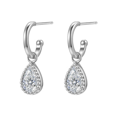 Boucles d’Oreilles Creoles Birthstone Diamant Avril Sterling Argent