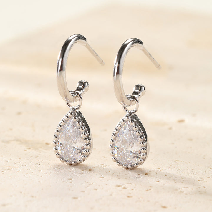 Boucles d’Oreilles Creoles Birthstone Diamant Avril Argent Sterling