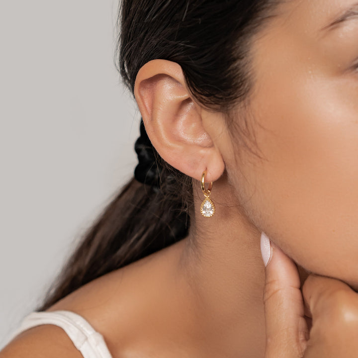 Boucles d’Oreilles Creoles Birthstone Diamant Avril Argent Sterling