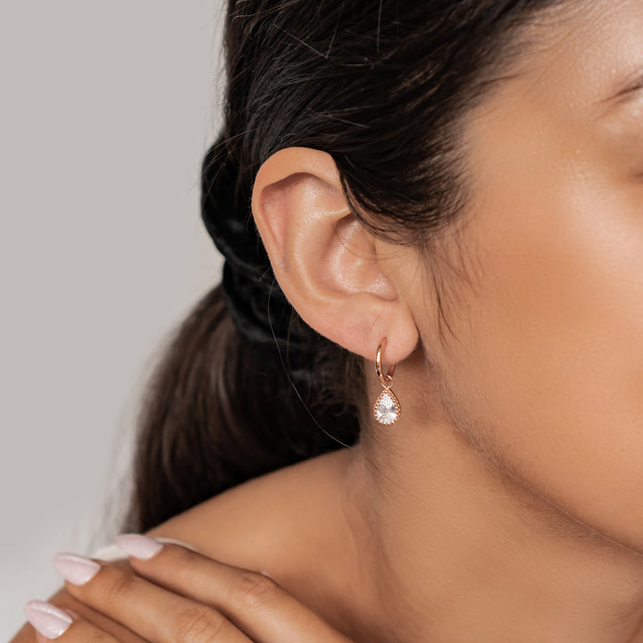 Boucles d’Oreilles Creoles Birthstone Diamant Avril Argent Sterling