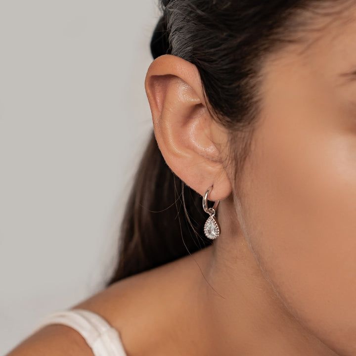 Boucles d’Oreilles Creoles Birthstone Diamant Avril Argent Sterling
