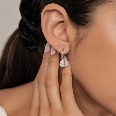 Boucles d’Oreilles Creoles Birthstone Diamant Avril Sterling Argent