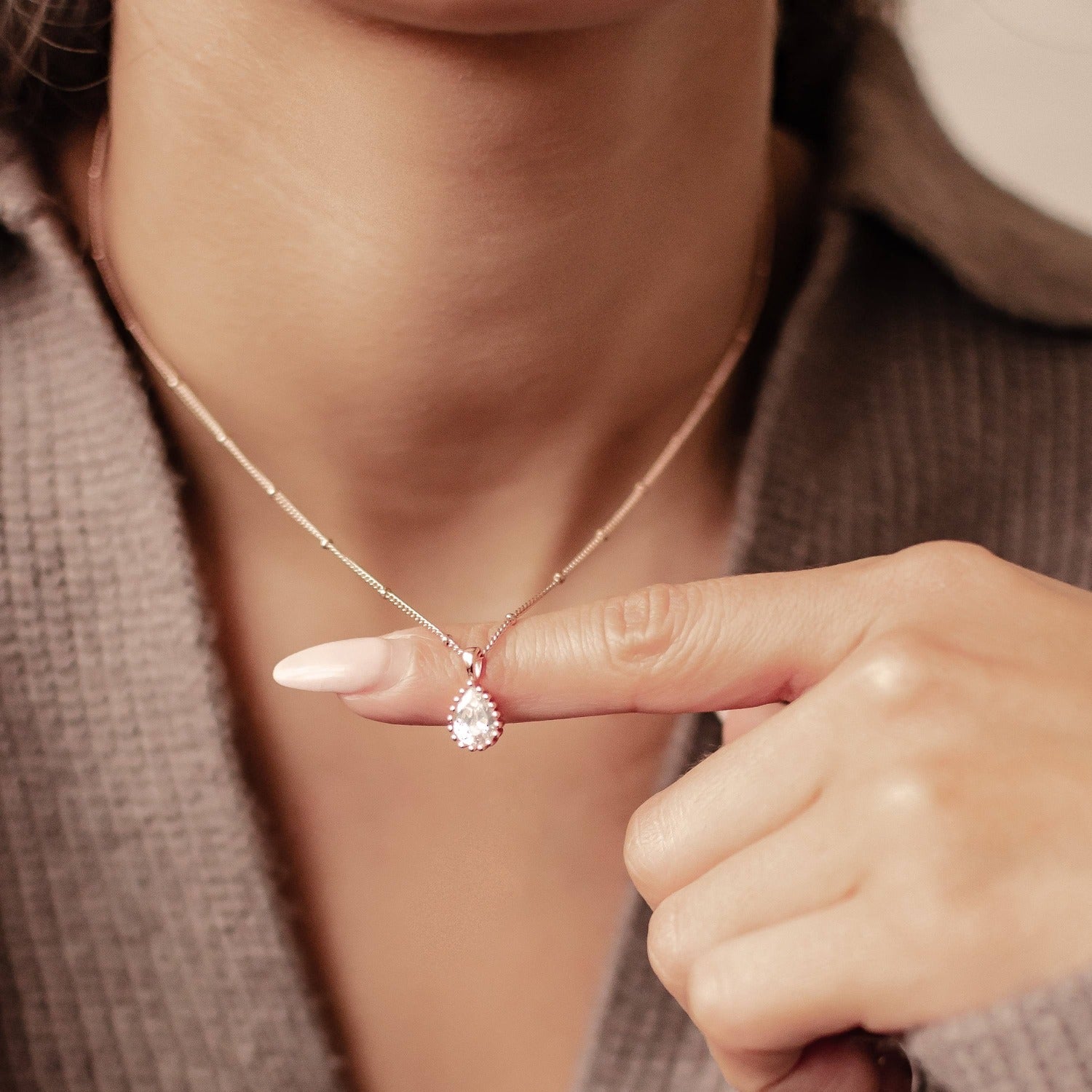 Collier Pierre de Naissance Avril Diamant Sterling Argent