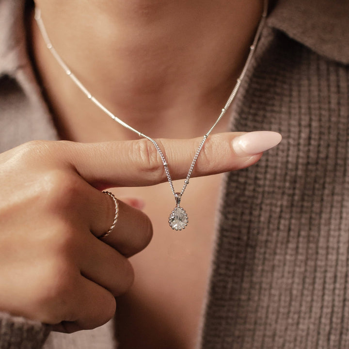 Collier Pierre de Naissance Avril Diamant Argent Sterling