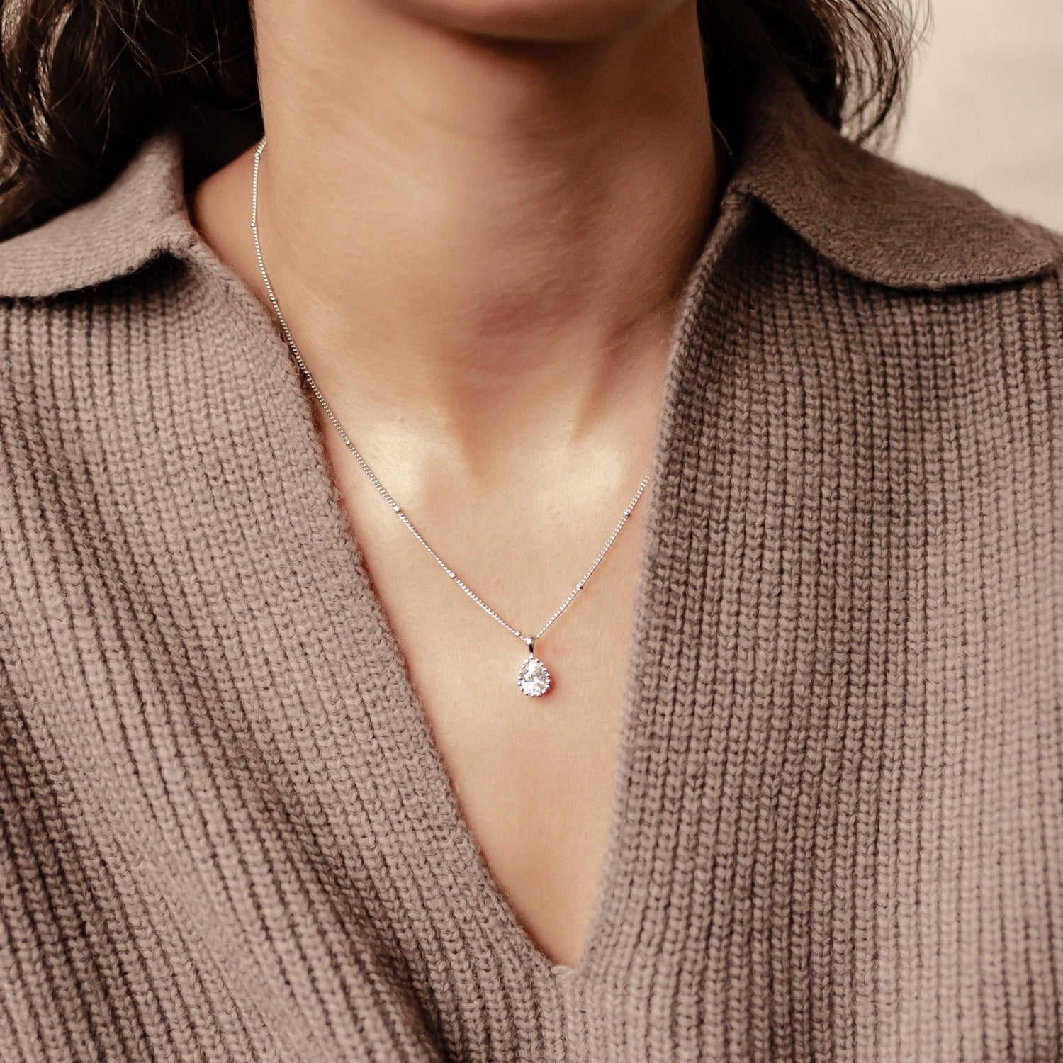 Collier Pierre de Naissance Avril Diamant Sterling Argent