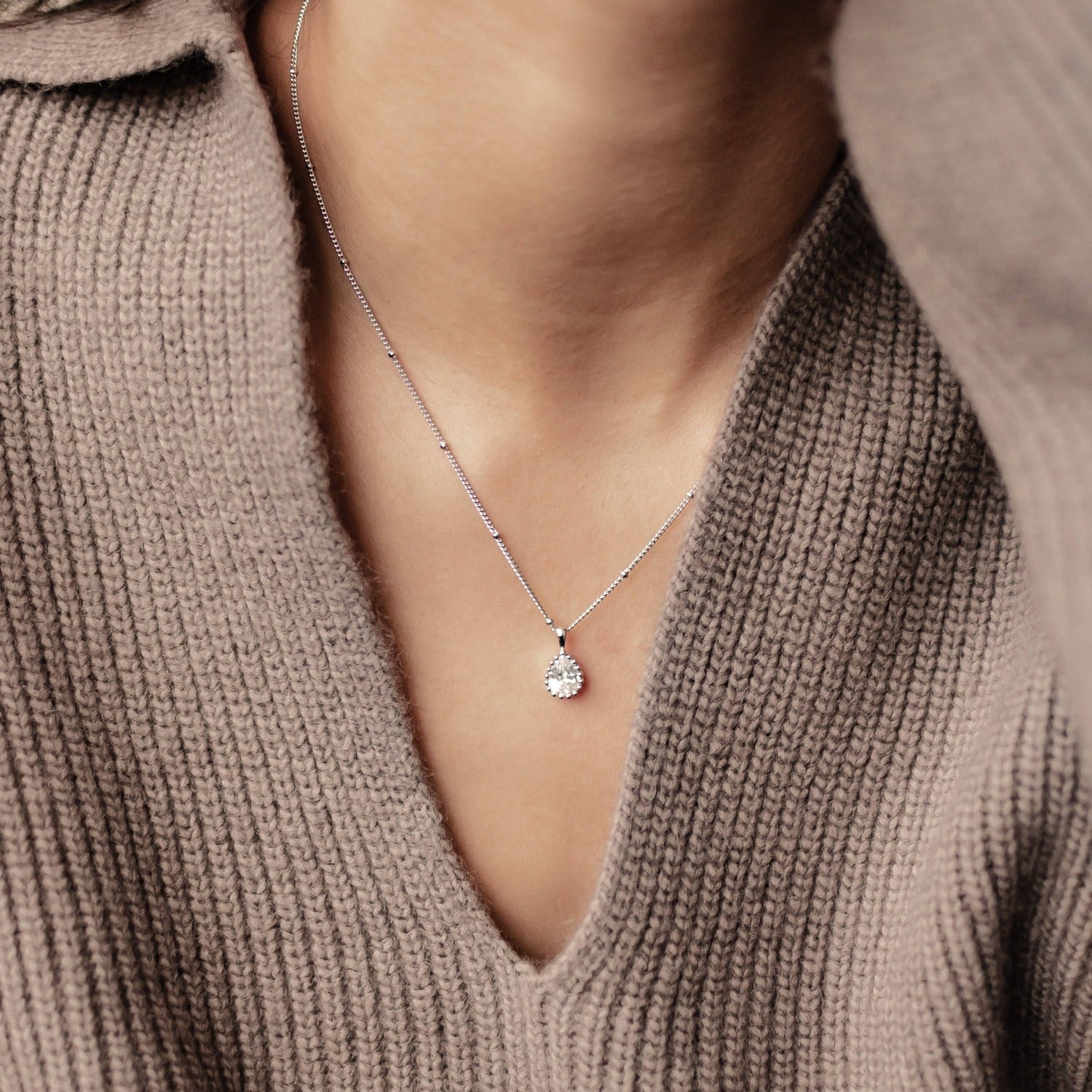 Collier Pierre de Naissance Avril Diamant Sterling Argent