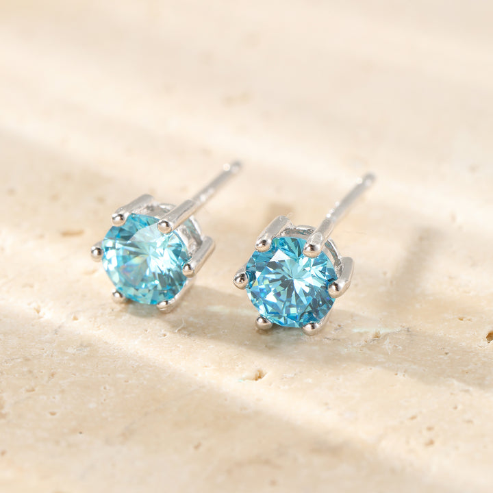 Aquamarine Gemstone Stud Earrings Sterling Silver